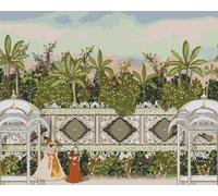 Zuty - Peinture diamant - MUR DÉCORATIF DANS LE JARDIN MUGHAL, 40 x 50 cm, toile tendue sur châssis