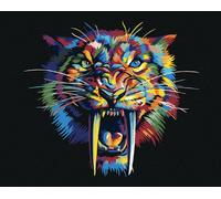 Zuty - Peinture diamant - TIGRE À DENTS DE SABRE COULEUR, 40 x 50 cm, toile tendue sur châssis