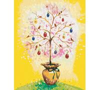 Zuty - Peinture par numéros - ARBRE DE PÂQUES AVEC DES ŒUFS, 40 x 50 cm, toile tendue sur châssis