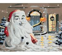 Zuty - Peinture par numéros - BONHOMME DE NEIGE EN FORME DE PÈRE NOËL PRÈS DE LA MAISON (D. RUSTY RUST), 40 x 50 cm, toile tendue sur châssis