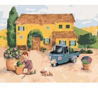 Zuty - Peinture par numéros - FEMME PLANTANT DES FLEURS PRÈS D'UNE MAISON EN PROVENCE, 40 x 50 cm, toile tendue sur châssis