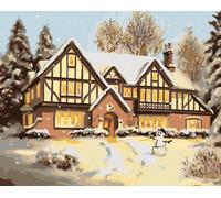 Zuty - Peinture par numéros - MAISON ENNEIGÉE AVEC BONHOMME DE NEIGE (D. RUSTY RUST), 40x50 cm, toile tendue sur châssis
