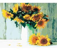 Zuty - Peinture par numéros - TOURNESOLS PRÈS D'UN VIEIL MUR, 40 x 50 cm, toile tendue sur châssis