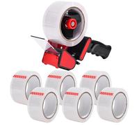 Zuvo Dérouleur de Ruban Adhésif Métal avec 6 Rouleaux de Ruban Transparent 48mm x 66m - Distributeur Ergonomique pour Cartons, Déménagement & Emballage