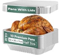 Zuvo - Grands plateaux en aluminium avec couvercles 32 x 26 x 7 cm (lot de 10) | Contenants alimentaires jetables très résistants pour la cuisine, la pâtisserie, le rôti, le barbecue, la préparation