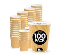 Zuvo Lot de 100 tasses à café jetables marron ondulées 237 ml - Sans couvercle - Idéal pour les plats à emporter