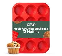 Zuvo Lot de 12 moules à muffins en silicone anti-adhésif pour cupcakes et brownies Rouge 23 x 31 cm