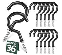 Zuvo Lot de 36 Crochets Plafond à Visser - Revêtement Vinyle Noir | Crochets Muraux pour Bois, Cuisine & Extérieur | Plantes, Tasses & Guirlandes
