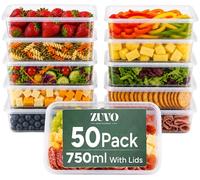 Zuvo Lot de 50 récipients Alimentaires rectangulaires en Plastique pour Micro-Ondes Transparent 750 ML