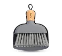 Zuvo Mini Balayette et Pelle à Poussière avec Manche en Bambou - Ensemble Compact pour Table et Bureau - Brosse à Poils Doux avec Pelle emboîtable pour Cuisine, Voiture et Surfaces Délicates - Gris