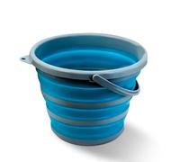 Zuvo - Seau Pliable en Silicone 10L avec Couvercle - Seau Rond pour Balai et Nettoyage - Idéal Voyage, Pêche et Maison - Gain de Place - Bleu/Gris