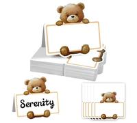 Zuxbolf 60 Pièces Marque Place Ourson, Carte Bapteme, Marque Place Bapteme avec Adorable Motif Ours en Peluche, Décoration de Table pour Baby Showers, Anniversaires et Fêtes d'Enfants