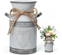 Zuxbolf Vase Vintage à Fleurs en Métal, Vase Shabby Chic | Pot à Lait Shabby Vintage Chic Galvanisé Vases Industrielles Vintages Vases Galvanisé Rustique en Forme de Coeur pour Déco