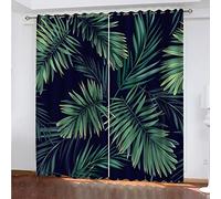 ZWEBY Rideau Salon Occultant Moderne - 3D Feuilles Vertes Rideaux À Oeillets L 264 X H 232 cm 2 Panneaux Rideaux Décoration De Fenêtre pour Chambre Et Cuisine - Rideaux Isolant Thermique Et Phonique