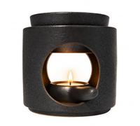Zweipappel Lampe parfumée en céramique avec photophore | Lampe aromatique | Diffuseur d'huile parfumée et diffuseur de cire parfumée | Hauteur x 11 cm Ø 10 cm Bol amovible | Surface rainurée | (Noir)
