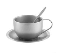 ZWEquipint Ensemble de tasses à café vintage en acier inoxydable 304, tasse isotherme double couche avec soucoupe, design élégant argenté, pour la maison, le bureau, 180 ml, 200 ml, 280 ml