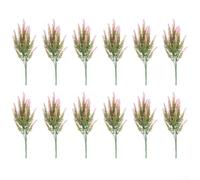 ZWEquipint Lot de 12 fleurs de lavande artificielles, 5 fourchettes en plastique, bouquet violet de 35 cm pour jardin, terrasse, extérieur, décoration d'intérieur (rose)