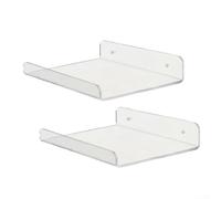 ZWEquipint Lot de 2 étagères flottantes en acrylique transparent 15 x 20 x 3 cm, organiseur mural avec rebord avant pour un affichage sécurisé dans la salle de bain ou la cuisine
