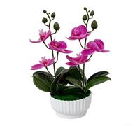 ZWEquipint Orchidée phalaenopsis artificielle avec 6 fleurs en pot pour décoration de bureau à la maison, au bureau, jaune, blanc, violet, rouge, 26 cm (rouge violacé)