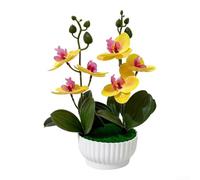 ZWEquipint Orchidée phalaenopsis artificielle avec 6 fleurs en pot pour la maison, le bureau, la décoration de bureau, jaune, blanc, violet, rouge, 26 cm (jaune)