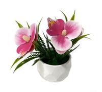 ZWEquipint Orchidée phalaenopsis artificielle miniature en pot en plastique souple pour décoration d'intérieur, mariage, table, étagère, 12 cm (violet passion)