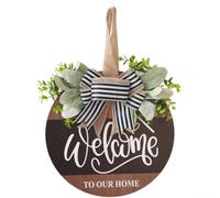 ZWEquipint Panneau de bienvenue rustique en bois avec couronne de printemps, fleurs artificielles et accents de papillon pour porte d'entrée, décoration d'intérieur, 30 x 30 cm (bienvenue)