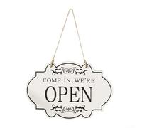 ZWEquipint Panneau double face ouvert fermé 28 x 20 cm, affichage de porte en bois avec corde pour magasin, bureau, plaque à suspendre réversible pour communication claire avec les clients (blanc)