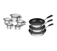 ZWILLING Batterie de Cuisine Simplify (5 Pièces) en Acier Inoxydable + Set de 3 Poêles Poletto, Acier Inoxydable 18/10, diam 20, 24 et 28 cm
