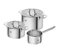ZWILLING Batterie de Cuisine TrueFlow, 3 Pièces, Acier Inoxydable, Couvercle avec Fonction Verseuse, Adapté à la Chaleur à Induction, Argent