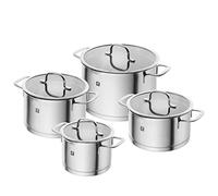 ZWILLING Batterie de Cuisine TrueFlow, 4 Pièces, Acier Inoxydable, Couvercle avec Fonction Verseuse, Adapté à la Chaleur à Induction, Argent