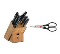 ZWILLING Bloc de Couteaux, 7 Pièces, Bloc en Bambou, Spécial/Manche Plastique, Twin Pollux & Ciseaux Multi-Usages/Universels, Longueur : 21 cm, Spécial/Plastique, Twin L
