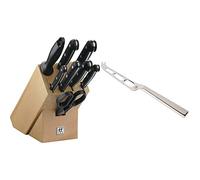ZWILLING Bloc de Couteaux (9 Pièces), Bloc en Bois de Hêtre, Couteaux & Ciseaux, Acier Inoxydable Spécial, Manche Noir, série Twin Gourmet & Couteau à fromage, Acier Inoxydable, 23 cm, Couleur Argent