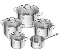 ZWILLING Flow Batterie de Cuisine 5 Pièces, Inox, Induction | Couvercles en verre, poignées ergonomiques, bord verseur, graduation intérieure