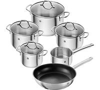 ZWILLING Flow Batterie de cuisine ronde 6 pièces 18/10, Argenté, Set de 5 casseroles + 1 poêle