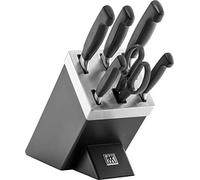 ZWILLING Bloc de couteaux Four Star 7 pièces – Affûteur intégré, Bois de frêne Noir mat