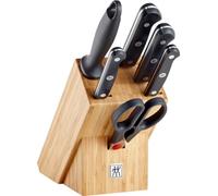 ZWILLING Gourmet Bloc de Couteaux, 7 pièces (Couteaux, Fusil à Aiguiser, Ciseaux, Bloc), Acier Spécial Inoxydable, Manche Ergonomique en Plastique, Noir, Fabriqué en Allemagne