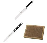 ZWILLING Lot de Couteau à Pain, Lame dentelée : 20 cm, + Couteau Universel, Lame dentelée : 13 cm, Acier Formule Spéciale, série Professional S + Planche à Découper, 42 x 31 cm, Bambou