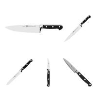 ZWILLING Lot des Chefs : Couteau de Chef, à Viande, à Larder/Garnir, à Éplucher et Universel - Série Professional S en Acier Formule Spéciale