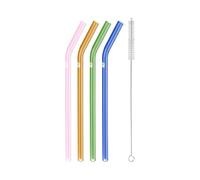 ZWILLING Pailles incurvées réutilisables en verre borosilicate pour boissons chaudes ou froides, pack de 4 pailles + 1 brosse à nettoyer, longueur 23 cm, couleur: multicolore, série Sorrento