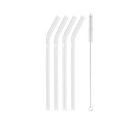 ZWILLING Pailles incurvées réutilisables en verre borosilicate pour boissons chaudes ou froides, pack de 4 pailles + 1 brosse à nettoyer, longueur 23 cm, couleur: transparente, série Sorrento