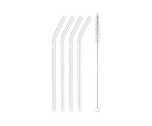 ZWILLING Pailles incurvées réutilisables en verre borosilicate pour boissons chaudes ou froides, pack de 4 pailles + 1 brosse à nettoyer, longueur 23 cm, couleur: transparente, série Sorrento