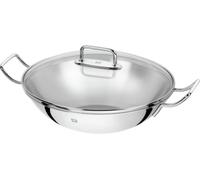 ZWILLING Plus wok inox sans revêtement avec couvercle en verre, compatible four et induction, Ø 32 cm, argent