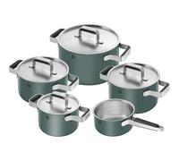 ZWILLING Pure Batterie de cuisine 5 pièces en acier inoxydable 18/10 avec revêtement extérieur en céramique et poignées Stay-Cool Passe au lave-vaisselle Vert