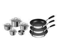 ZWILLING Set de 5 Casseroles, 4 Couvercles, Adapté à la Chaleur à Induction, Acier Inoxydable, série Quadro & set de 3 poêles avec revêtement antiadhésif 4 couches, Inox 18/10, 20 cm + 24 cm + 28 cm