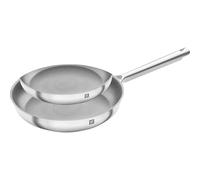 ZWILLING TrueFlow Lot de 2 poêles à frire 2 pièces (24 cm + 28 cm) Revêtement anti-adhésif Compatible induction Acier inoxydable Argenté/noir