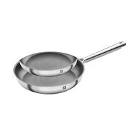 ZWILLING TrueFlow Lot de 2 poêles à frire (24 cm + 28 cm), revêtement anti-adhésif, compatible avec l'induction, acier inoxydable, argenté/noir