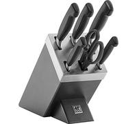 ZWILLING VIER STERNE Bloc de Couteaux Auto-Aiguisant 7 Pièces, Gris | 5 couteaux : d’office, universel, à trancher, de chef, à pain + ciseaux, acier spécial inoxydable, fabriqués en Allemagne
