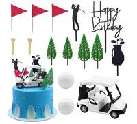 ZWLIYCHN Décoration de gâteau de golf avec décoration de gâteau Happy Birthday, mini chariot 3D, balle de golf, drapeau, arbres verts, golfeurs, sacs de golf, décoration de cupcake pour anniversaire
