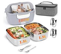 ZWOOS® 100W Gamelle Chauffante Electrique Lunch Box Chauffante avec 2 Récipients De 1,5L En Inox Sac Fourchette et Cuillère 12V/24V/220V Boite Chauffante Repas pour Bureau, École, Voyage, Voiture