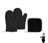 ZWWOGE 2 Pièces Gants de Four et 1 Manique Cuisine Noir à Carreaux, Gant Anti Chaleur en Coton Antidérapant, Accessoire pour Cuisson Cuisson au Four Barbecue Fête d'été Grill